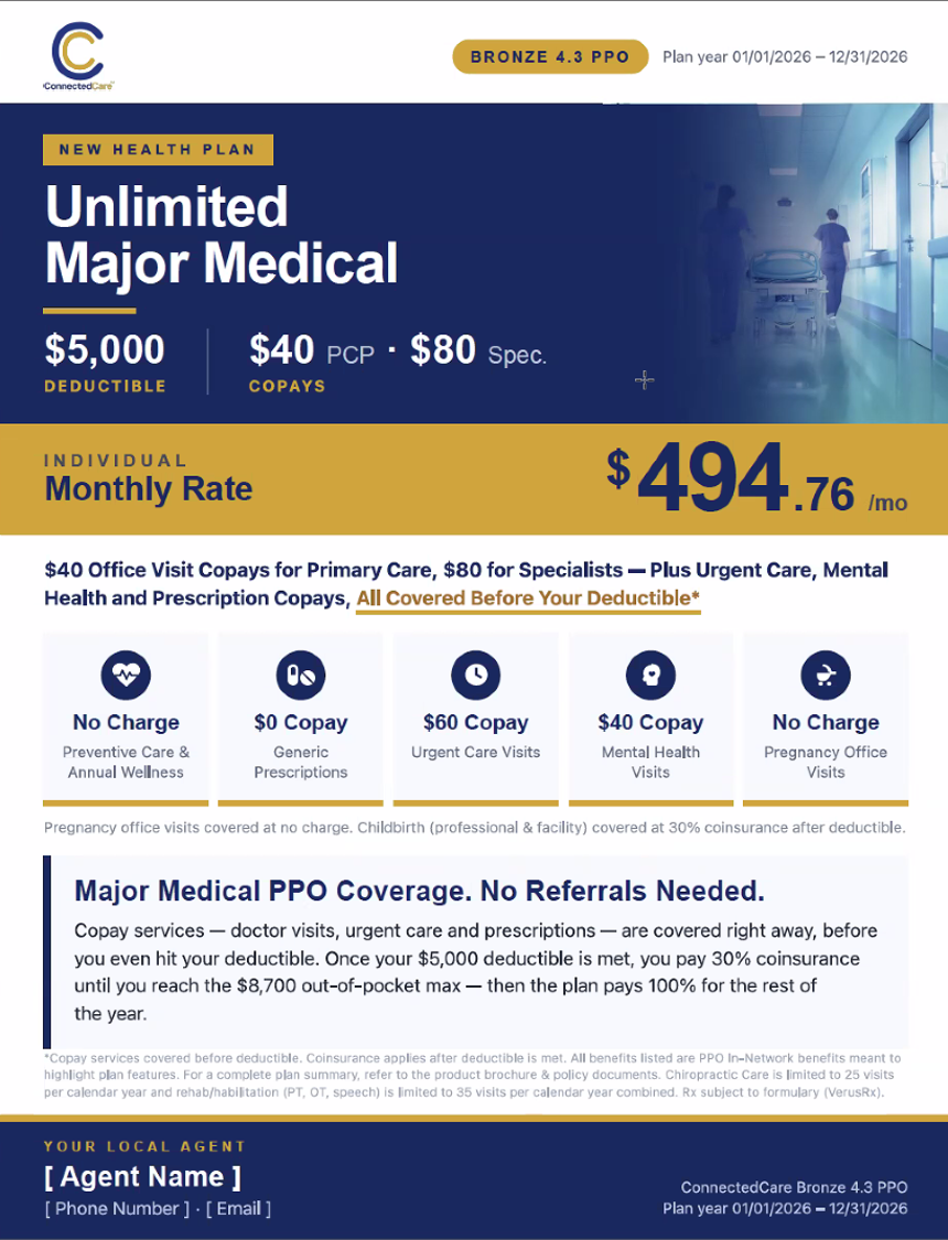 Connected Care Bronze 4.3 PPO supplied 2026 plan flyer