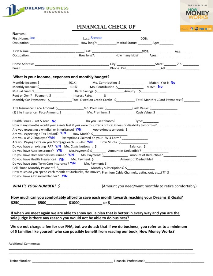 Cover of Fillable financial checkup